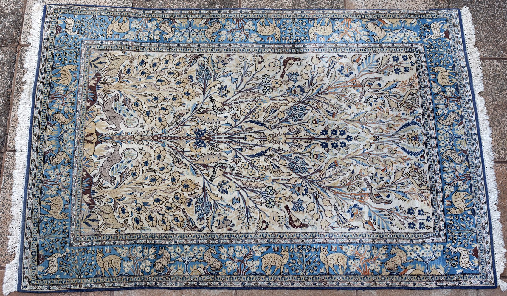 825 A Decorous Old Qum Persian Carpet, Blue Persian Rugs Uk