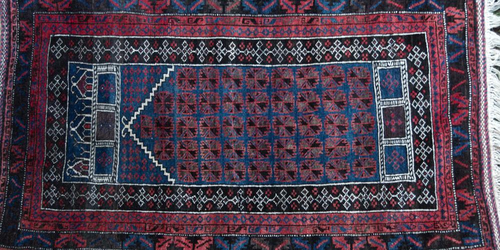 Baluch Afghan Tribal Prayer Rug hand-spun wool