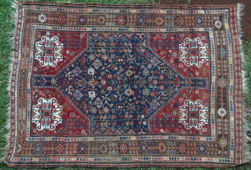 Antique Tribal Qashqa'i Persian Rug natural dyes hand-spun wool