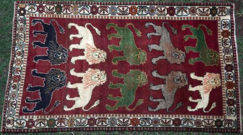 Old Qashqa'i Tribal Persian 'lion' Gabbeh Rug